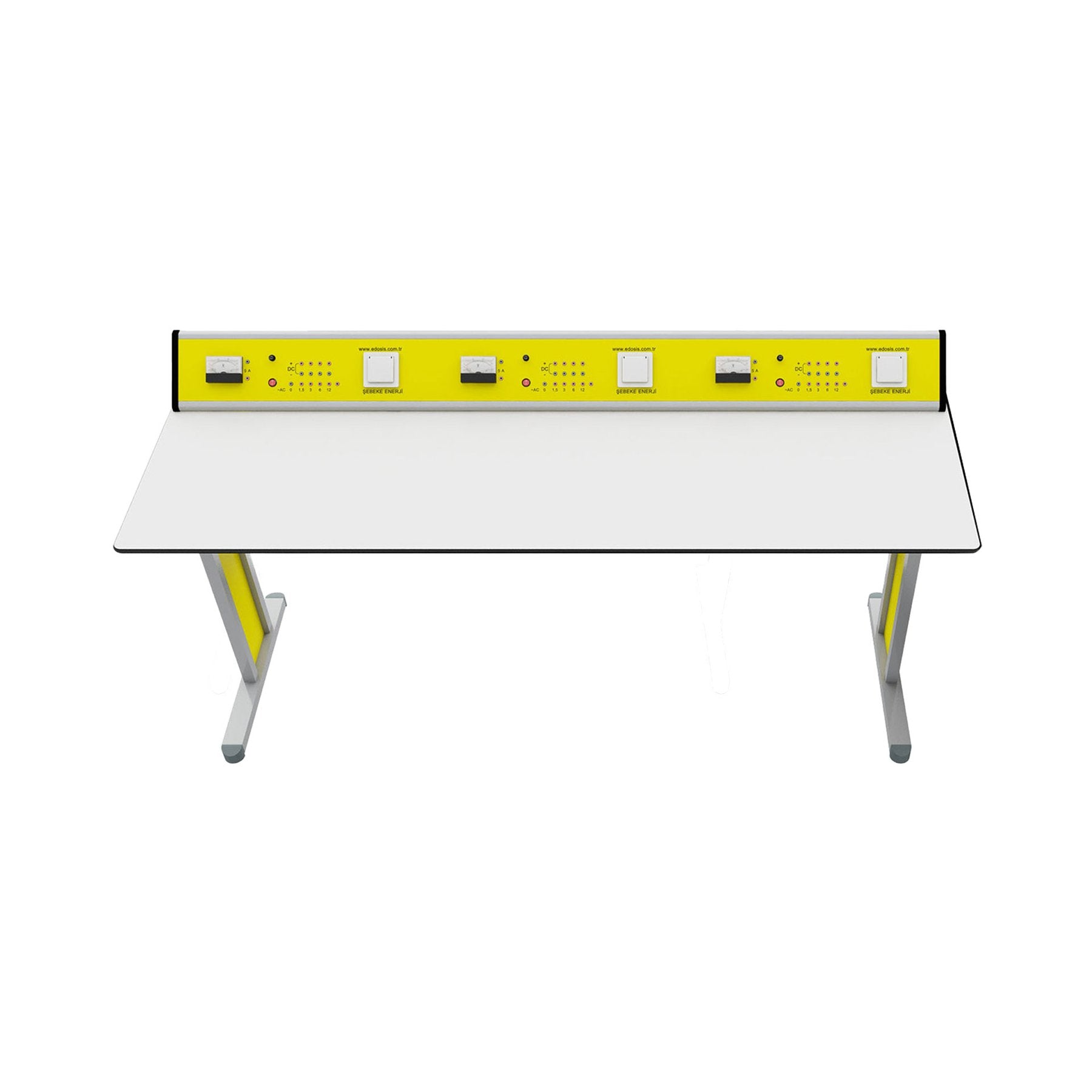 Ученическа маса Flat, лабораторна, над VII клас, 180 х 60 х 75 cm, метални крака, жълто-бяла