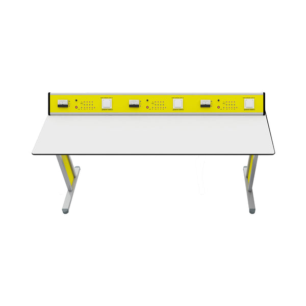 Ученическа маса Flat, лабораторна, над VII клас, 180 х 60 х 75 cm, метални крака, жълто-бяла