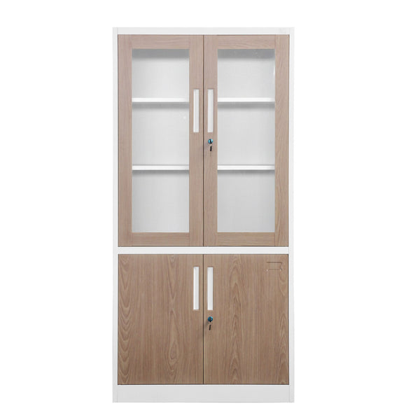 Шкаф, медицински, със стъклени врати, 900 х 400 х 1850 mm, кехлибарен дъб и бяло