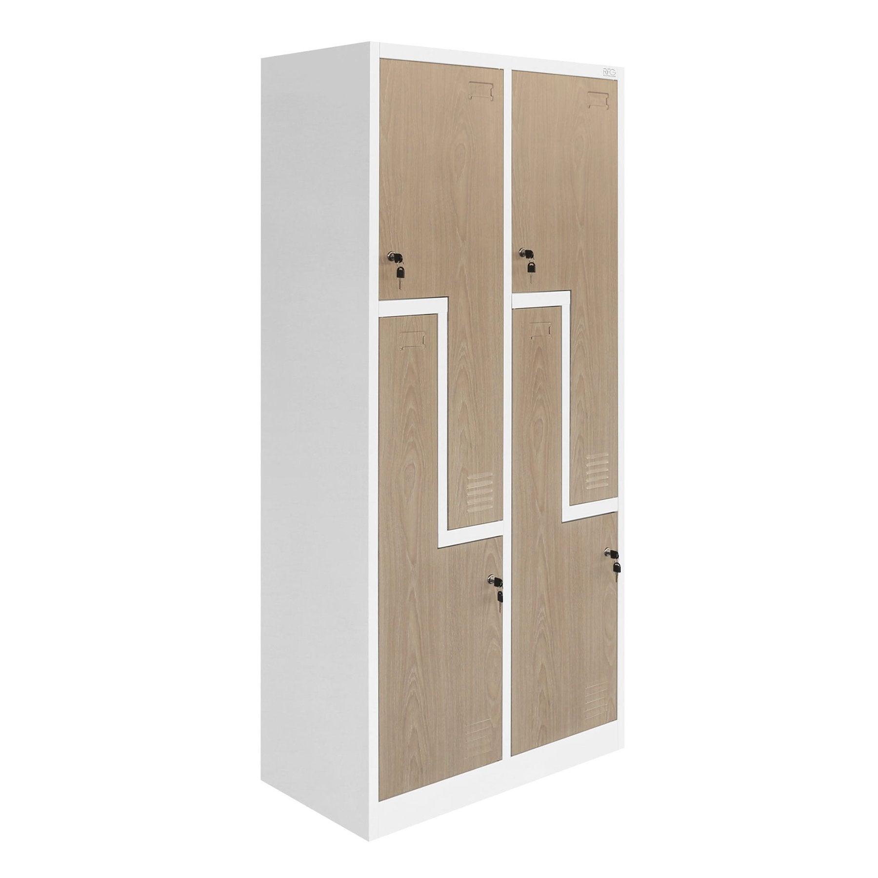 Гардероб, двоен, метален, Z-образни врати, 800 х 450 х 1850 mm, кехлибарен дъб и бяло