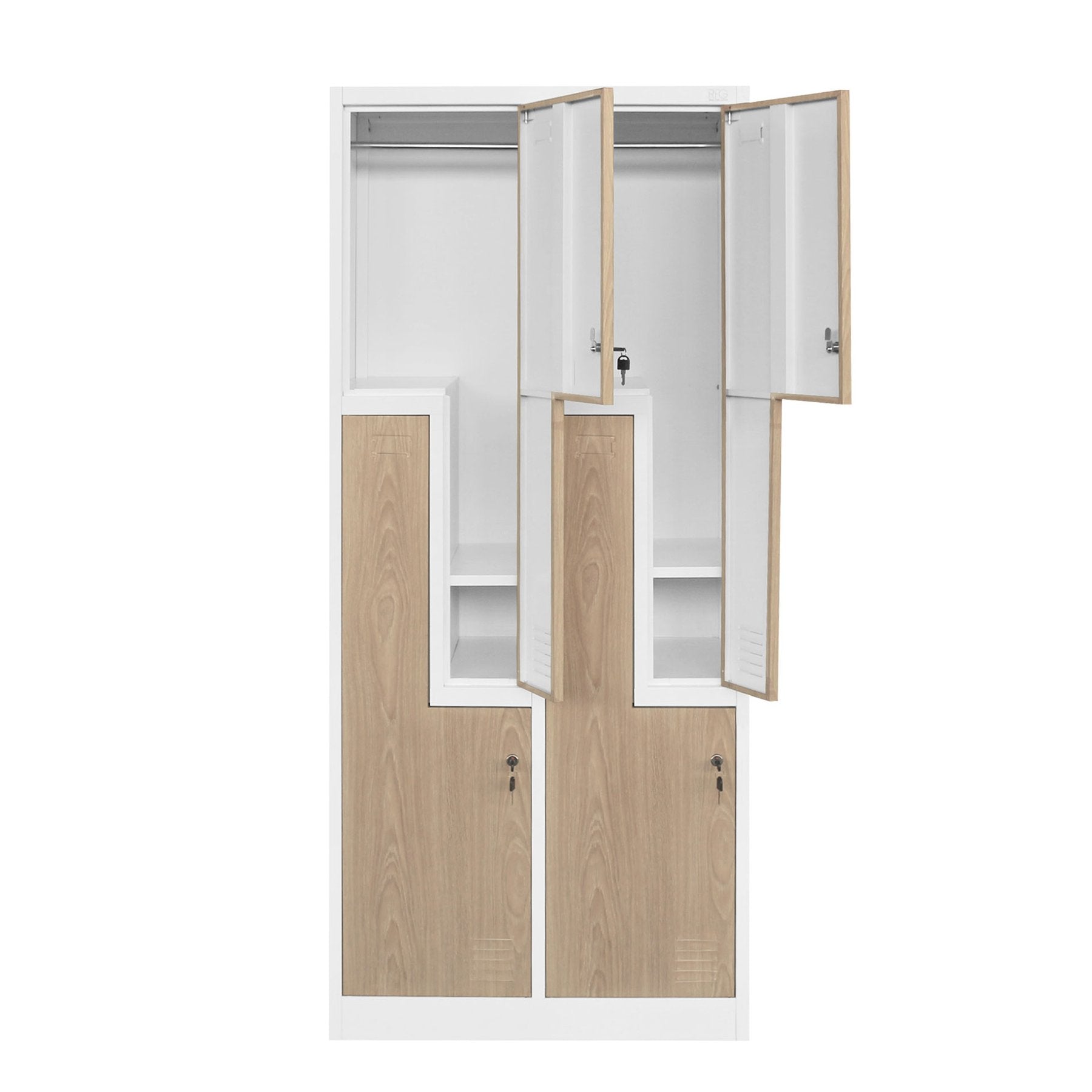 Гардероб, двоен, метален, Z-образни врати, 800 х 450 х 1850 mm, кехлибарен дъб и бяло