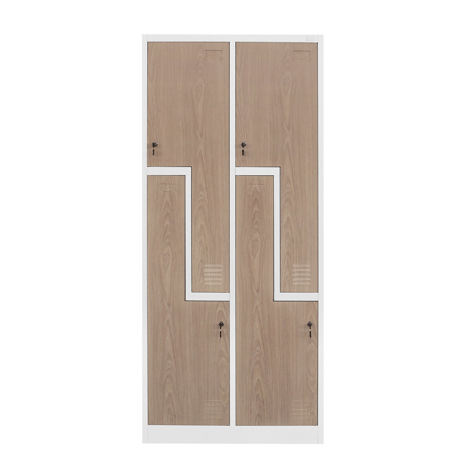 Гардероб, двоен, метален, Z-образни врати, 800 х 450 х 1850 mm, кехлибарен дъб и бяло