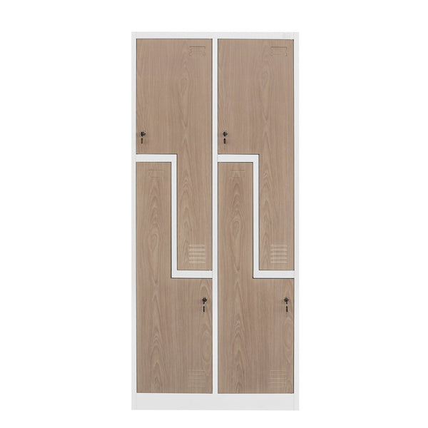 Гардероб, двоен, метален, Z-образни врати, 800 х 450 х 1850 mm, кехлибарен дъб и бяло