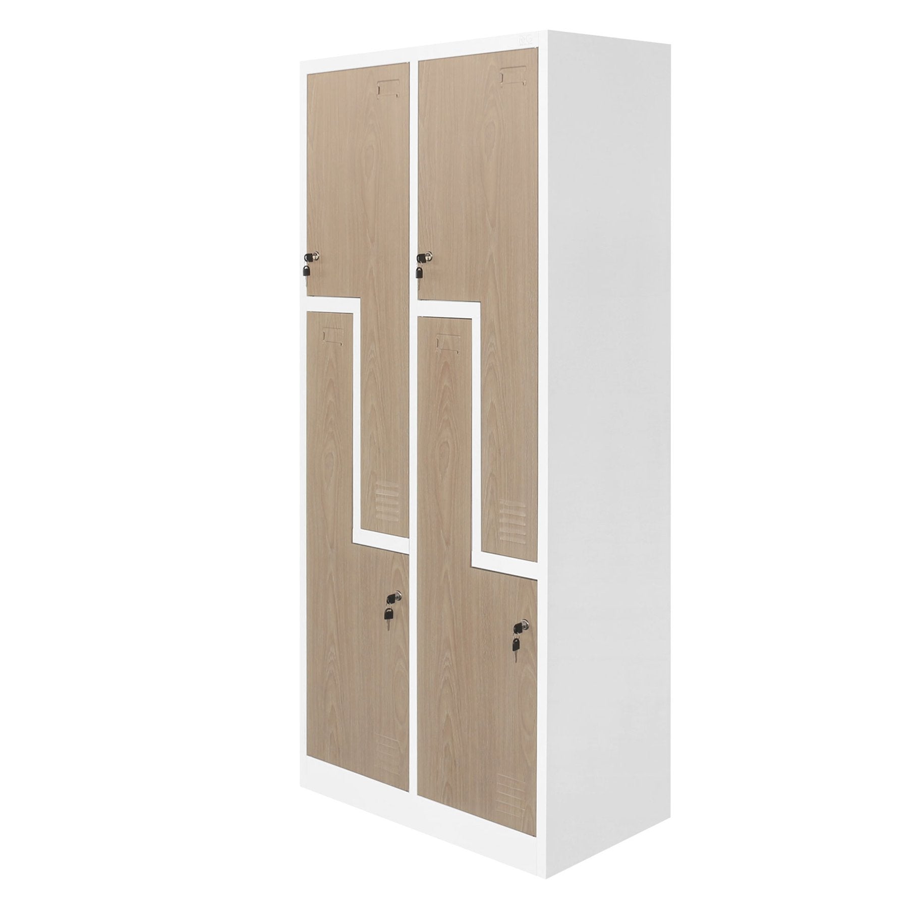 Гардероб, двоен, метален, Z-образни врати, 800 х 450 х 1850 mm, кехлибарен дъб и бяло
