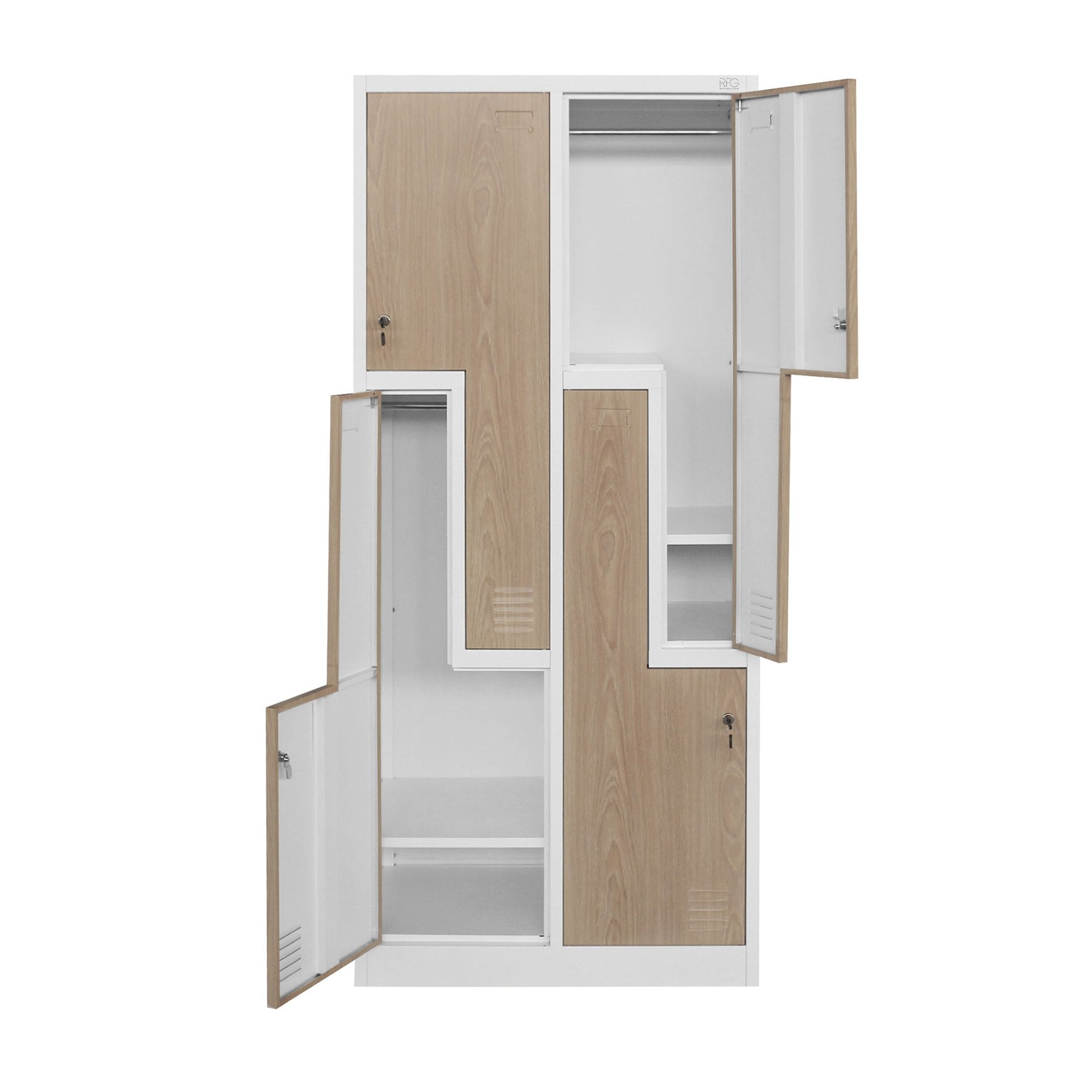 Гардероб, двоен, метален, Z-образни врати, 800 х 450 х 1850 mm, кехлибарен дъб и бяло