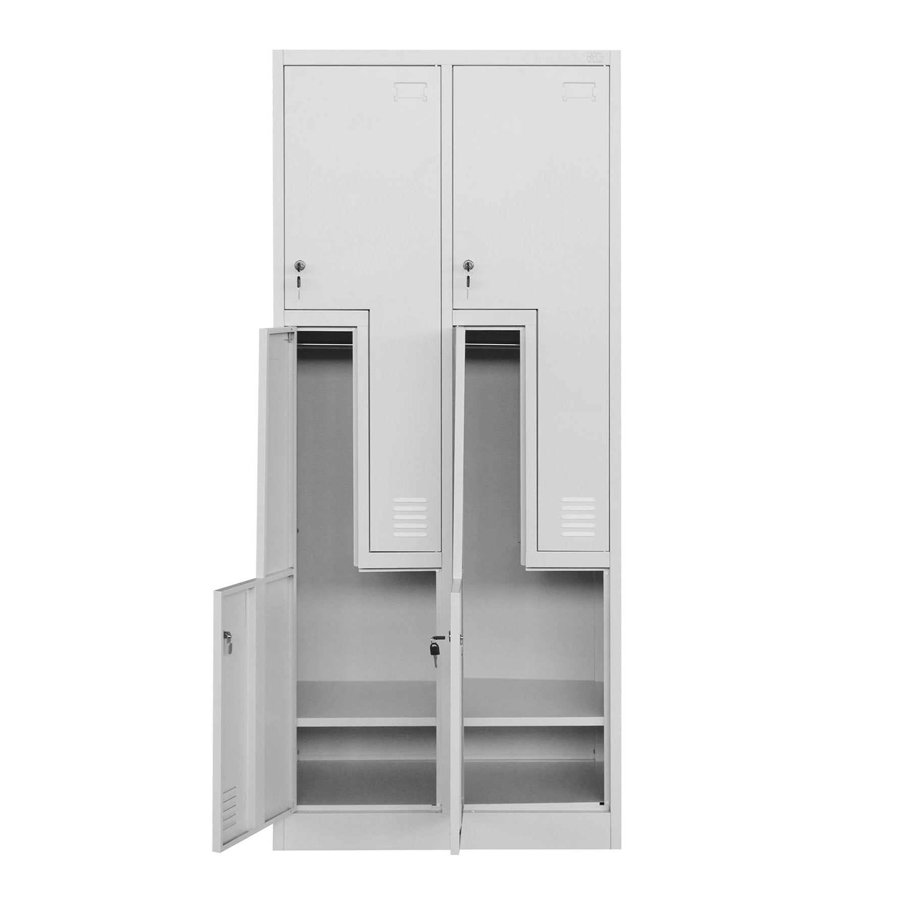 Гардероб, двоен, метален, Z-образни врати, 800 х 450 х 1850 mm, сив