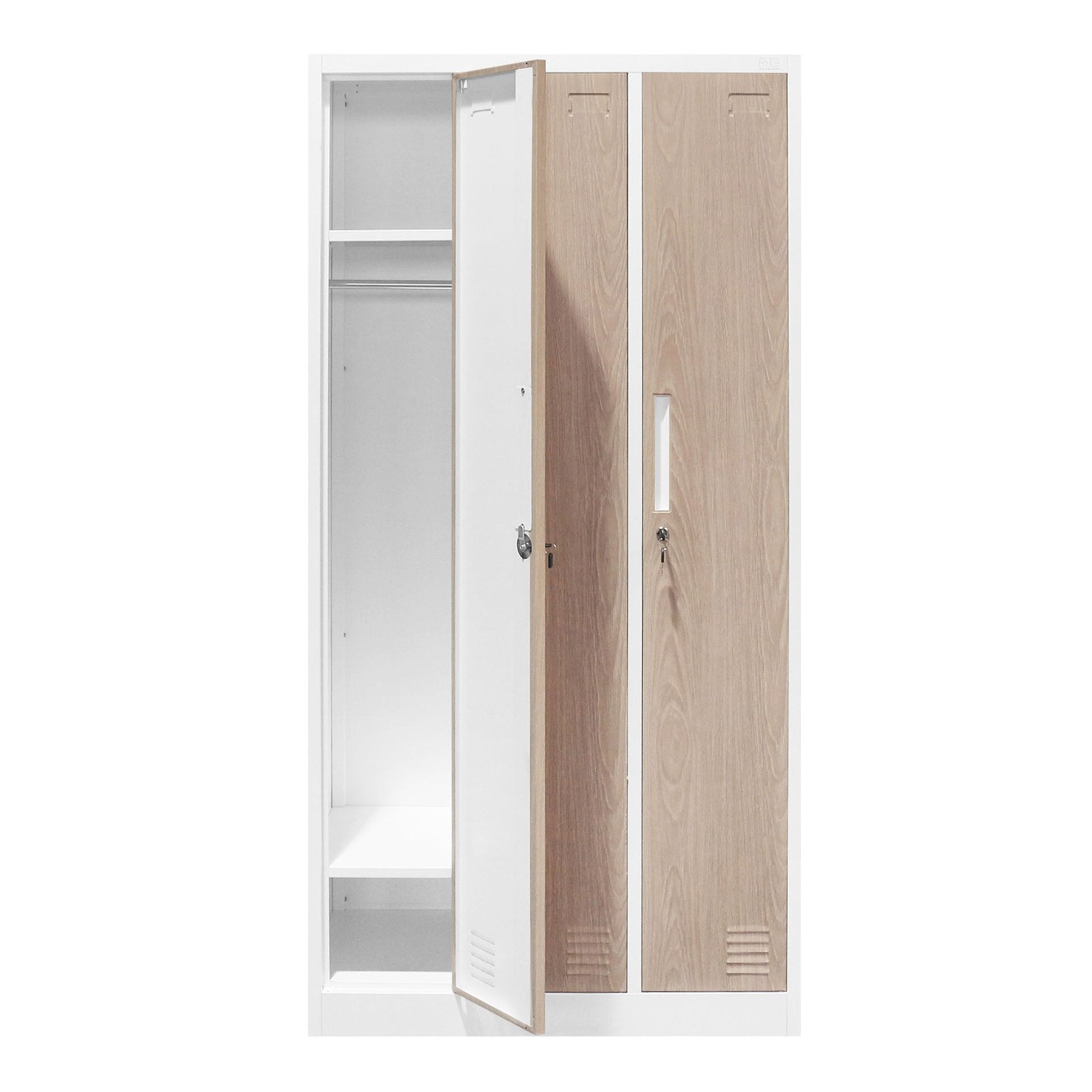 Гардероб, троен, метален, с 6 врати, 900 х 450 х 1850 mm, кехлибарен дъб и бяло