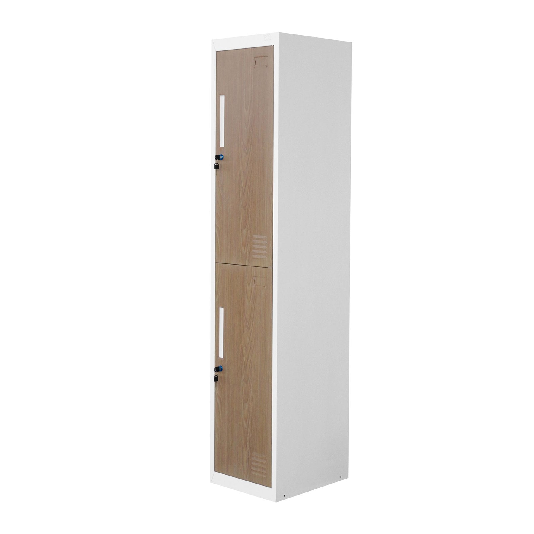 Гардероб, единичен, метален, с две врати, 380 х 450 х 1850 mm, кехлибарен дъб и бяло