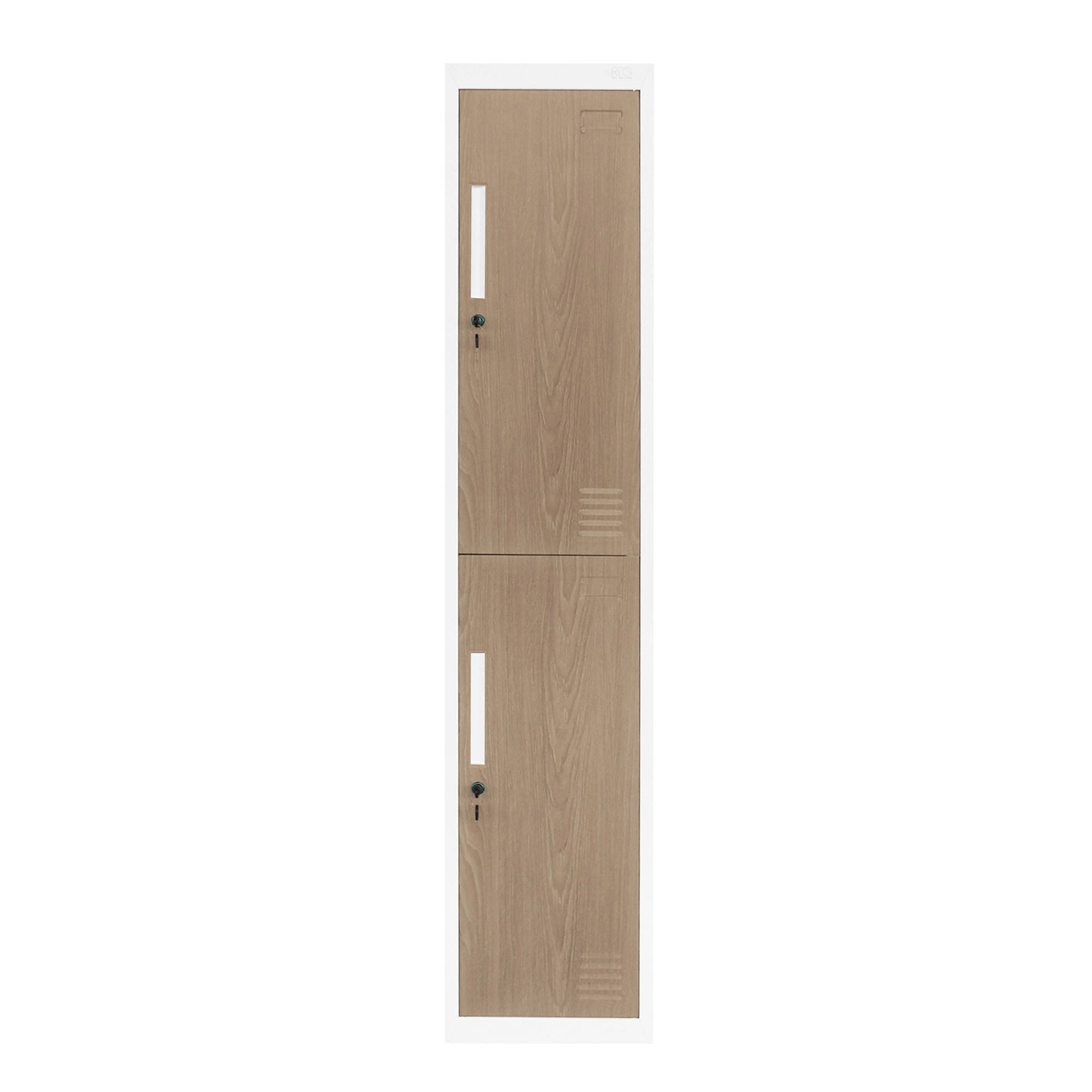 Гардероб, единичен, метален, с две врати, 380 х 450 х 1850 mm, кехлибарен дъб и бяло