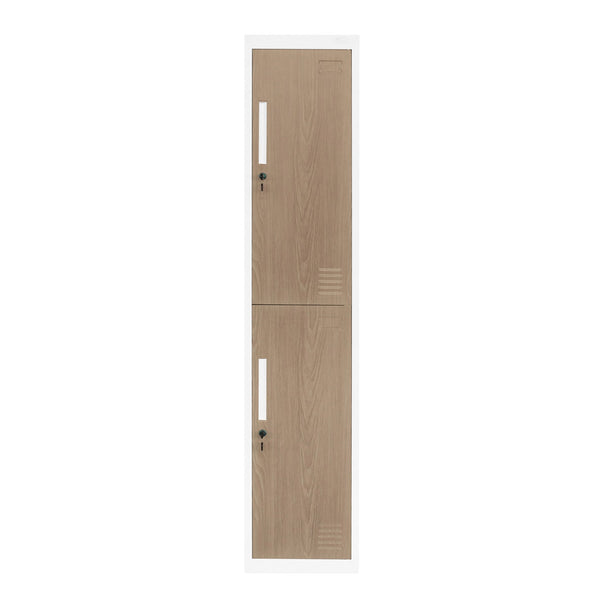 Гардероб, единичен, метален, с две врати, 380 х 450 х 1850 mm, кехлибарен дъб и бяло