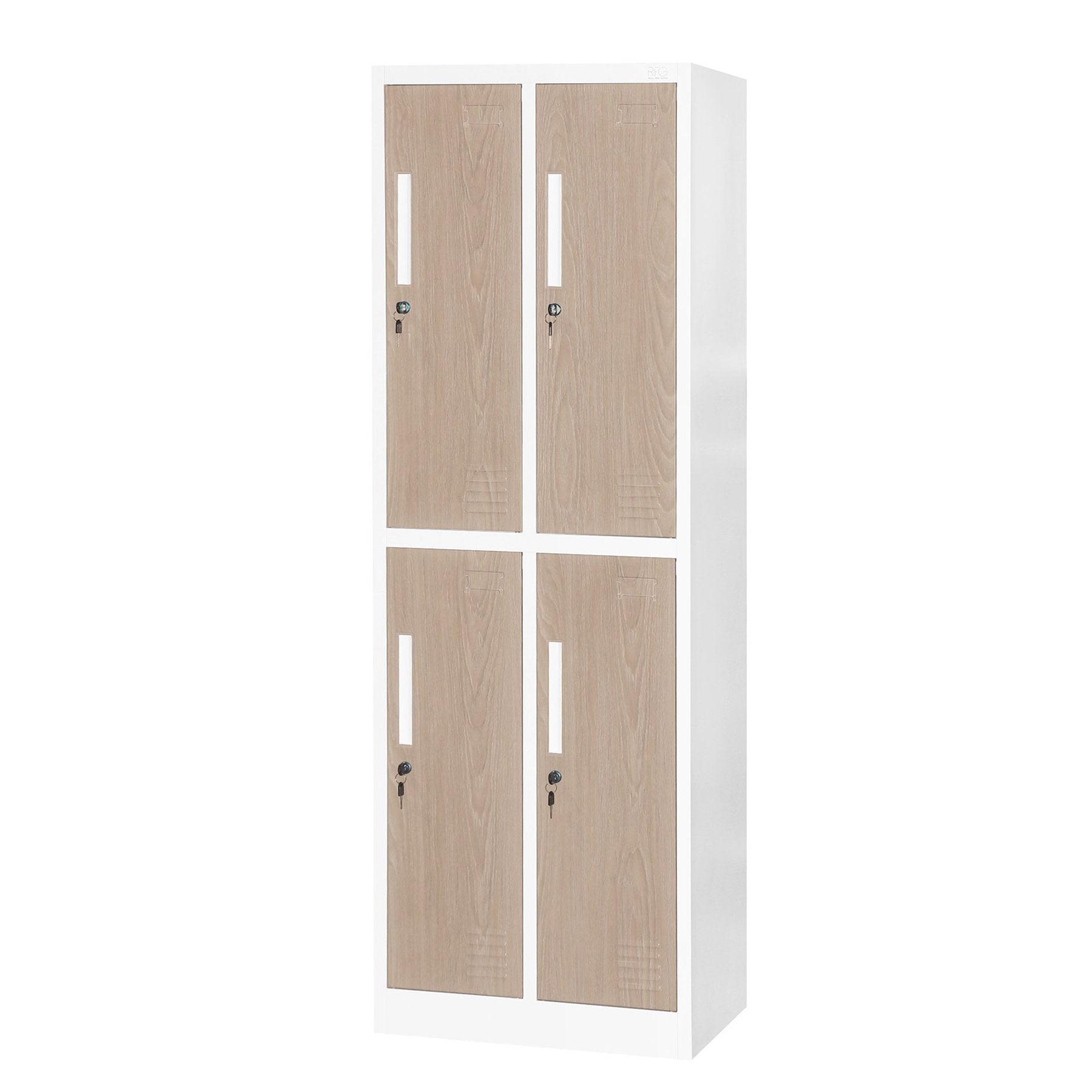 Гардероб, двоен, метален, 900 х 450 х 1850 mm, кехлибарен дъб и бяло