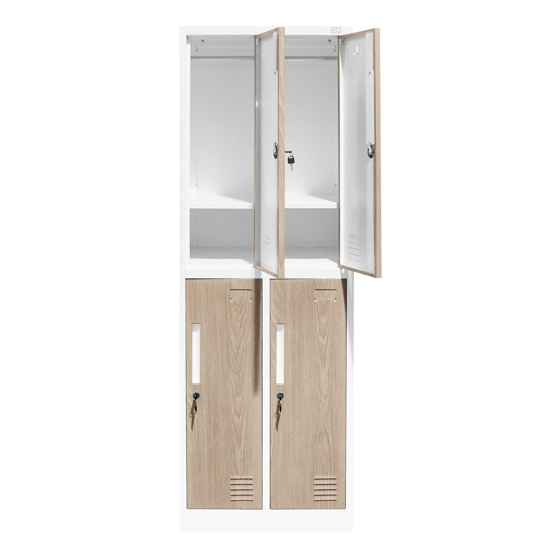 Гардероб, двоен, метален, 900 х 450 х 1850 mm, кехлибарен дъб и бяло