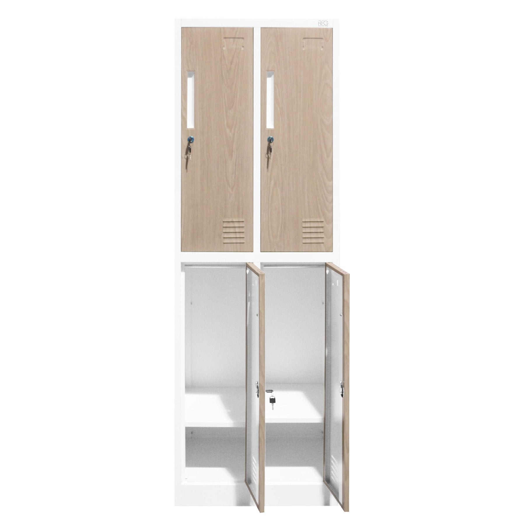 Гардероб, двоен, метален, 900 х 450 х 1850 mm, кехлибарен дъб и бяло