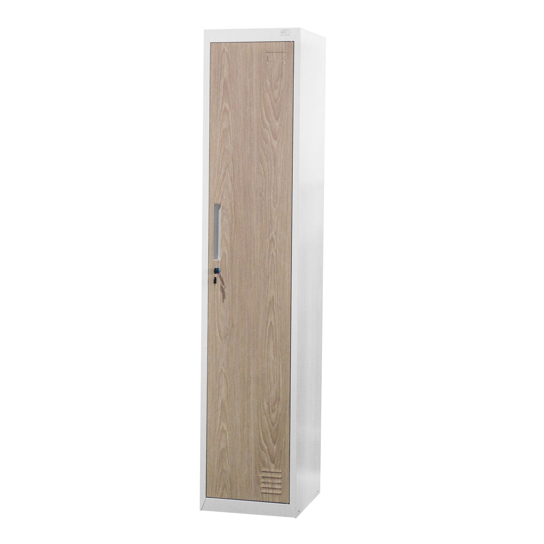 Гардероб, единичен, метален, 380 х 450 х 1850 mm, кехлибарен дъб и бяло