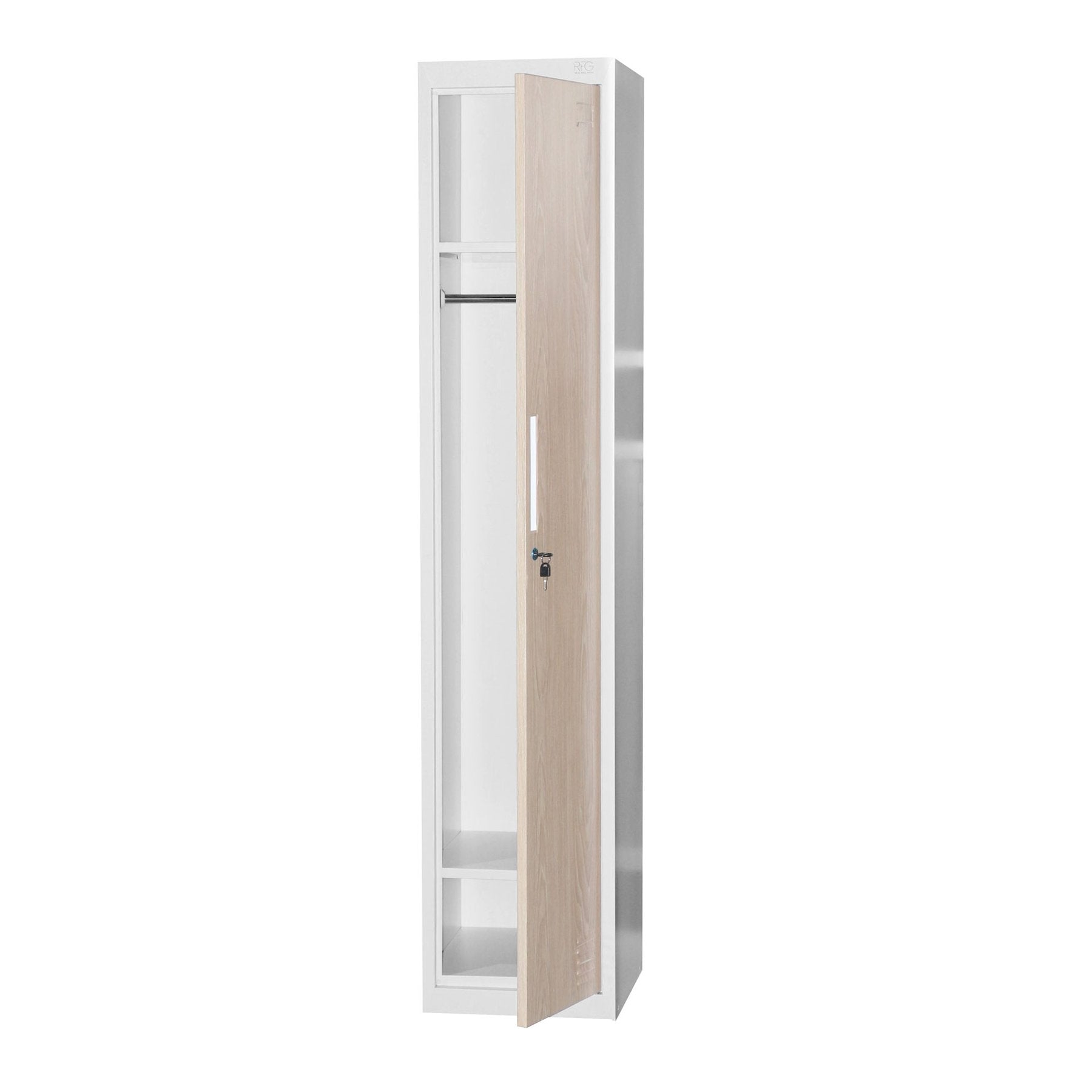 Гардероб, единичен, метален, 380 х 450 х 1850 mm, кехлибарен дъб и бяло