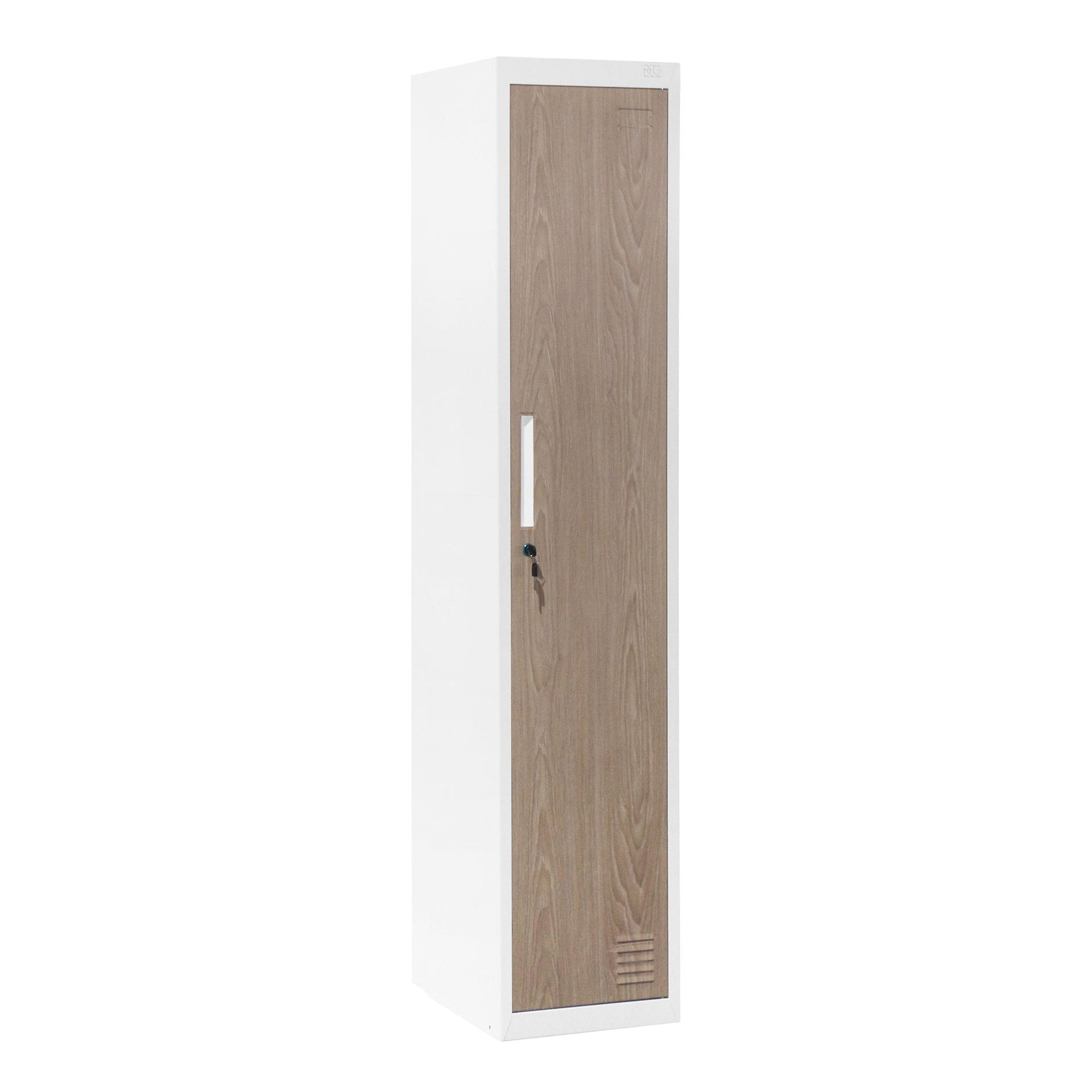 Гардероб, единичен, метален, 380 х 450 х 1850 mm, кехлибарен дъб и бяло