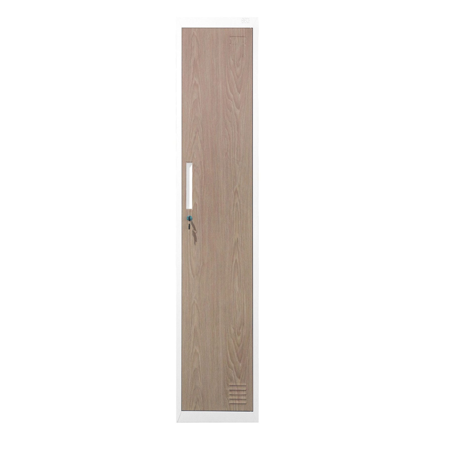 Гардероб, единичен, метален, 380 х 450 х 1850 mm, кехлибарен дъб и бяло