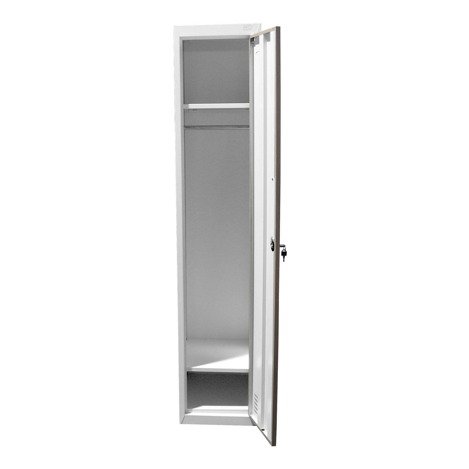 Гардероб, единичен, метален, 380 х 450 х 1850 mm, кехлибарен дъб и бяло