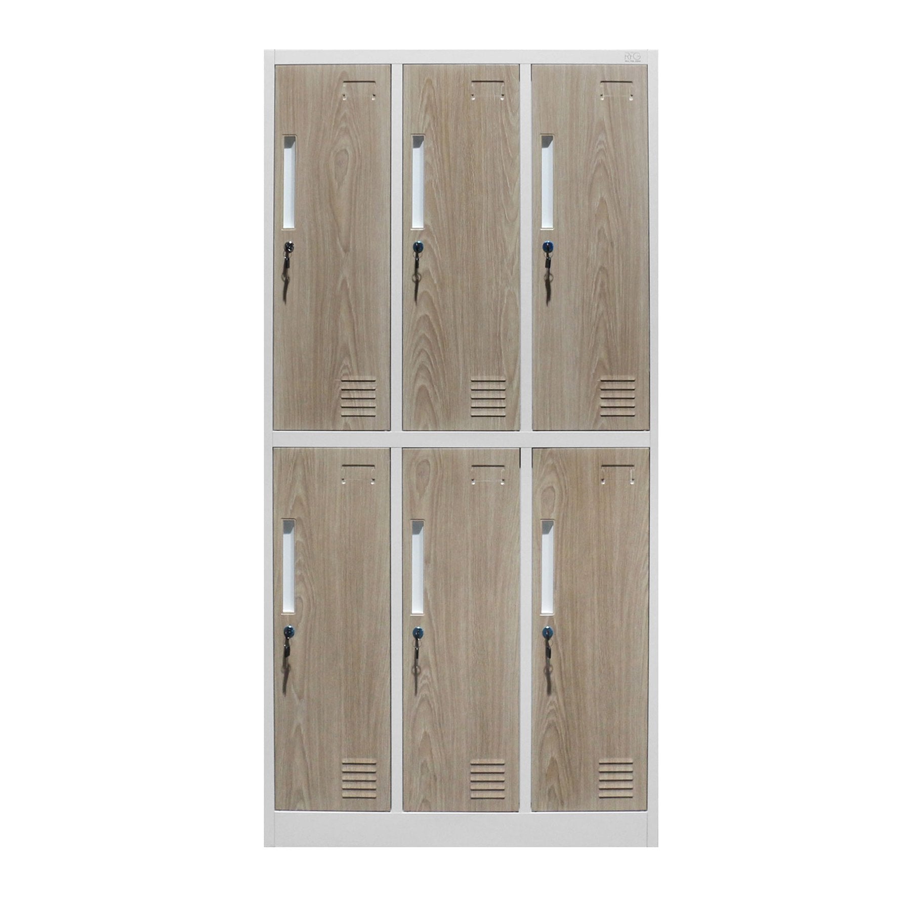 Гардероб, троен, метален, 900 х 450 х 1850 mm, кехлибарен дъб и бяло