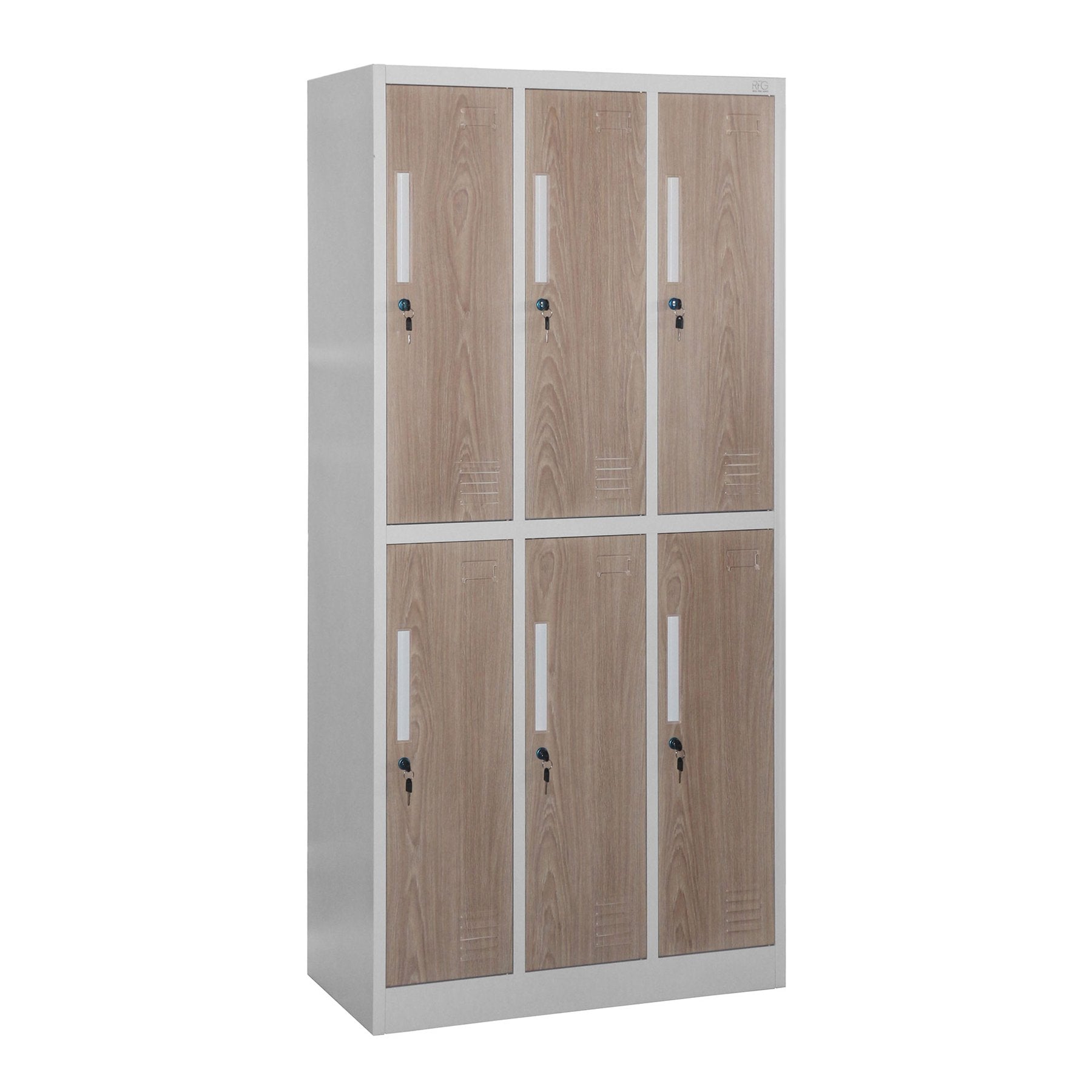 Гардероб, троен, метален, 900 х 450 х 1850 mm, кехлибарен дъб и бяло