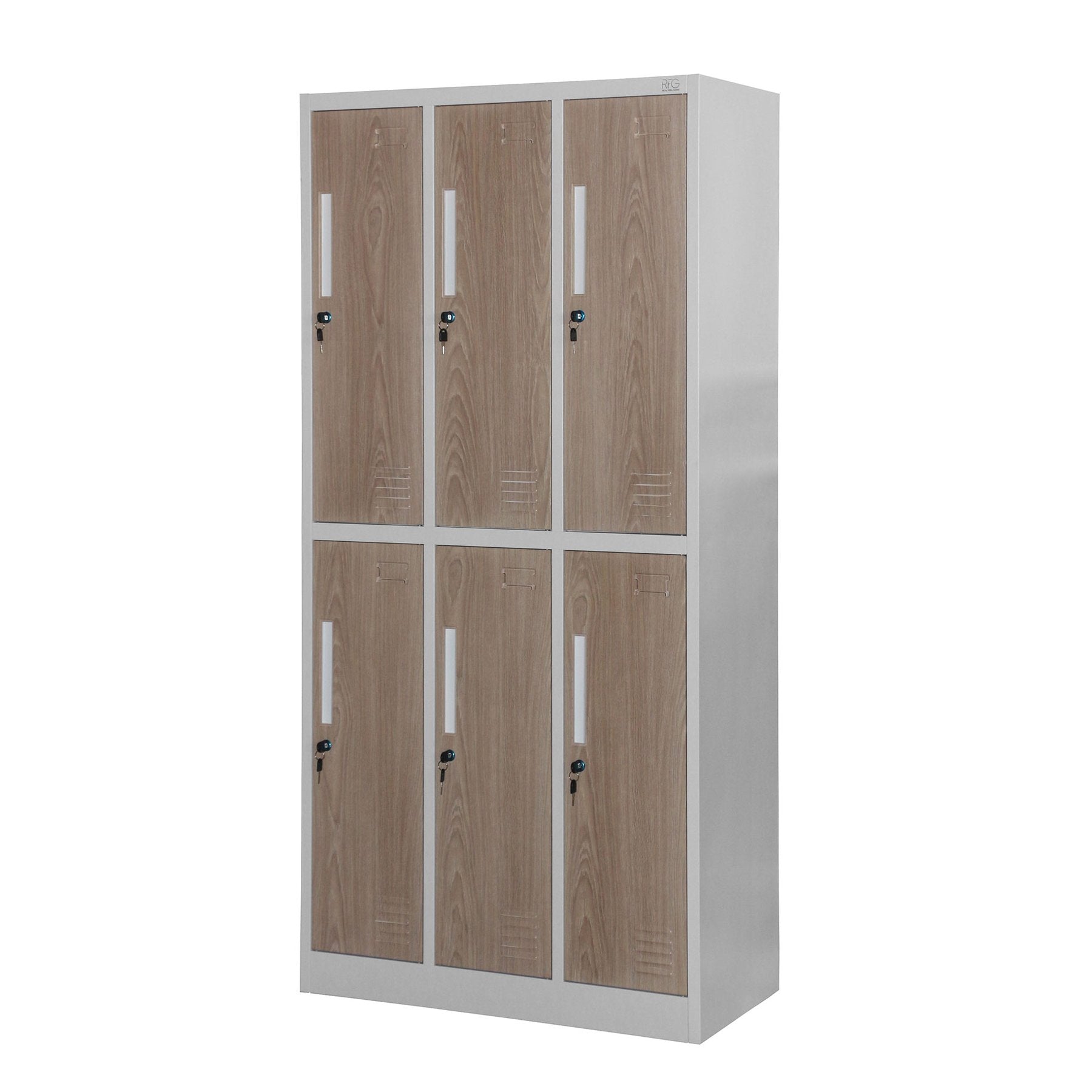 Гардероб, троен, метален, 900 х 450 х 1850 mm, кехлибарен дъб и бяло
