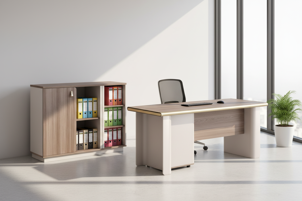 Офис шкаф/библиотека серия SUPERON  меламин бежов и натурален 120x40x90см.