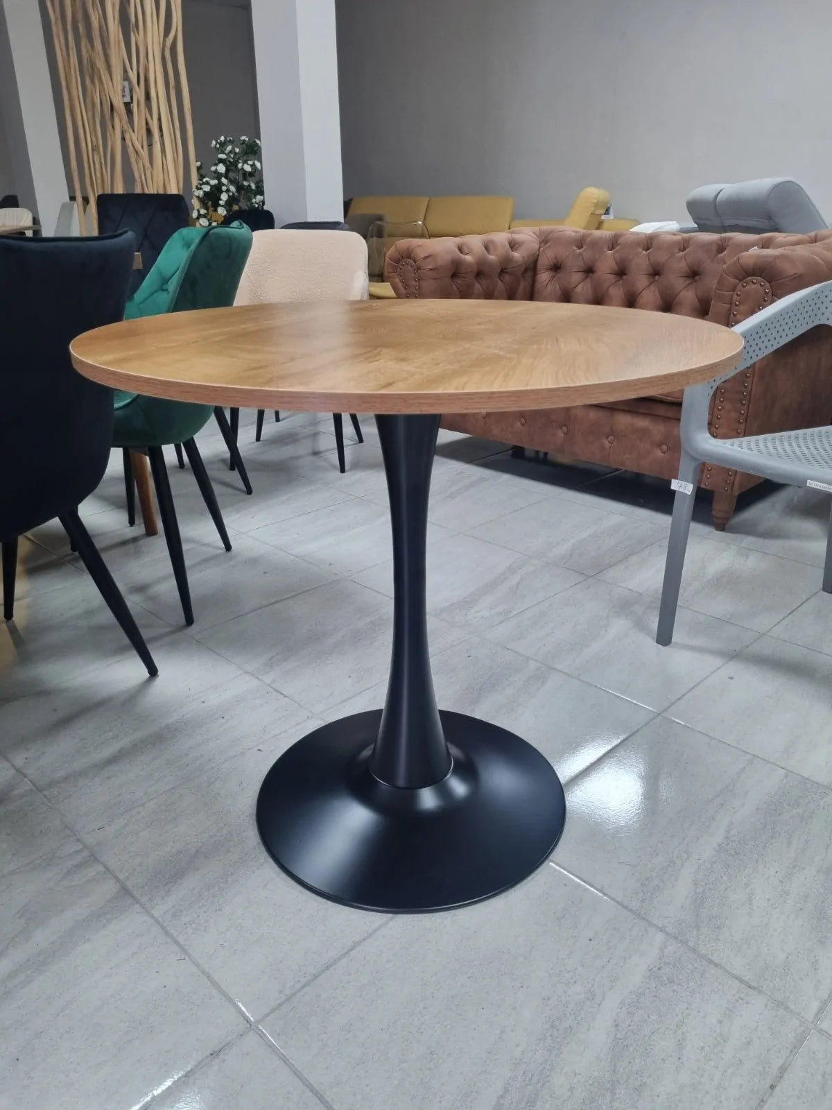 Трапезна маса Мери ф80см плот МДФ дървесен цвят/метален крак