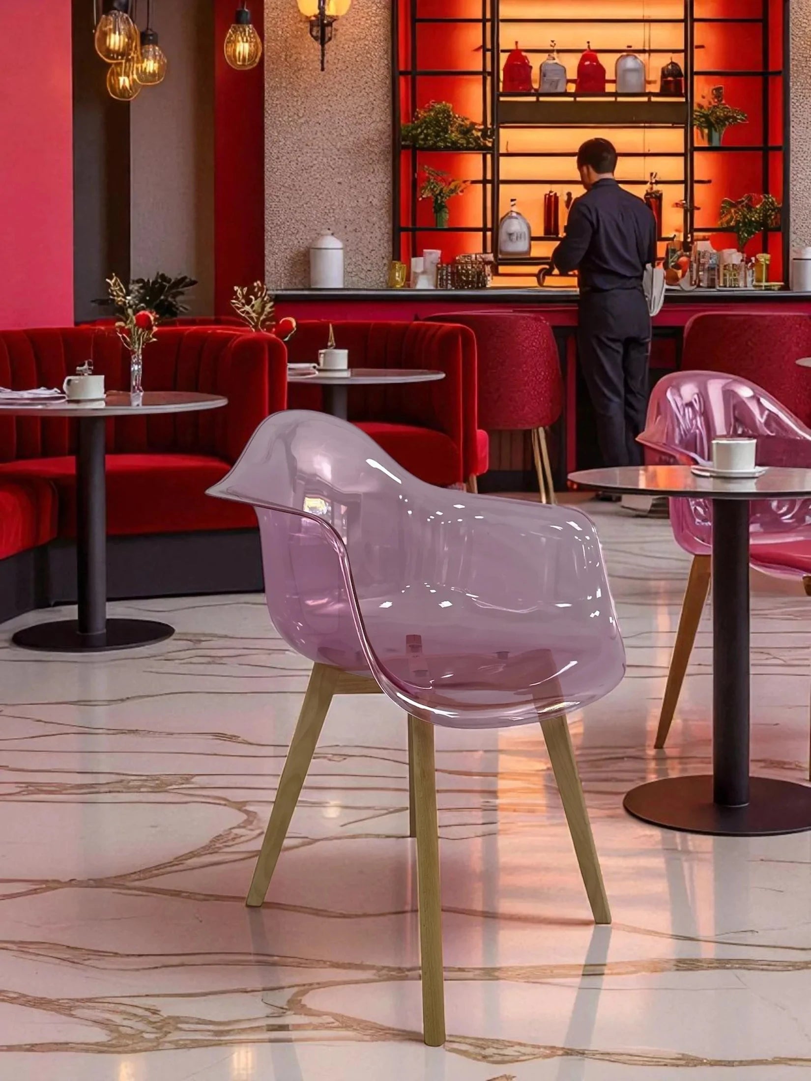 Трапезен стол Тея кристал розов поликарбонат 3=4